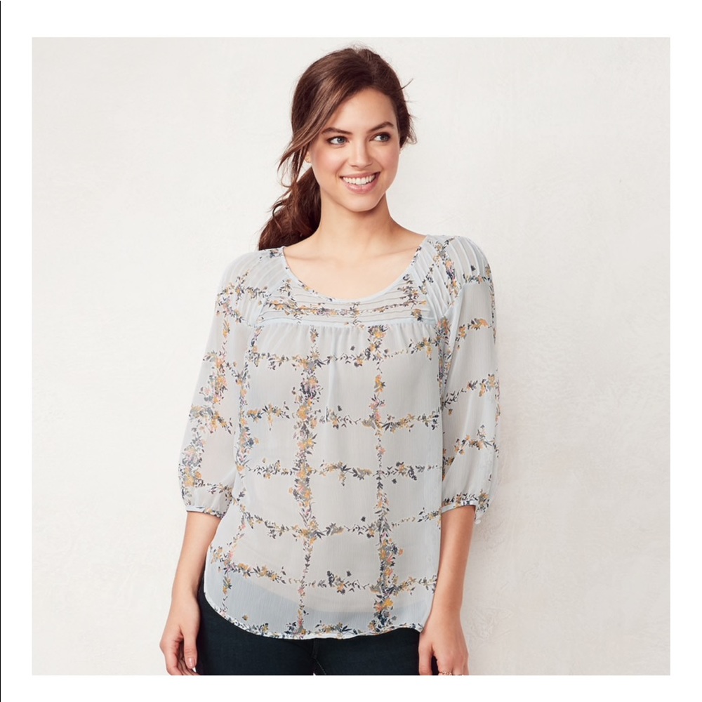 Womens Lauren Conrad Printed Chiffon Peasant Top